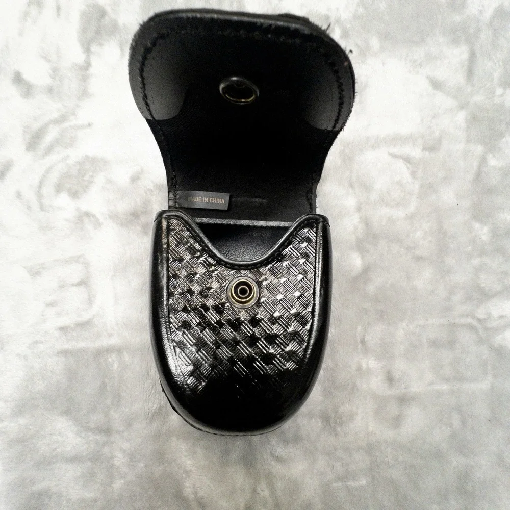 ASP Black Leather Basketweave Cuff Holder Holster Utility Belt Tactical *read*